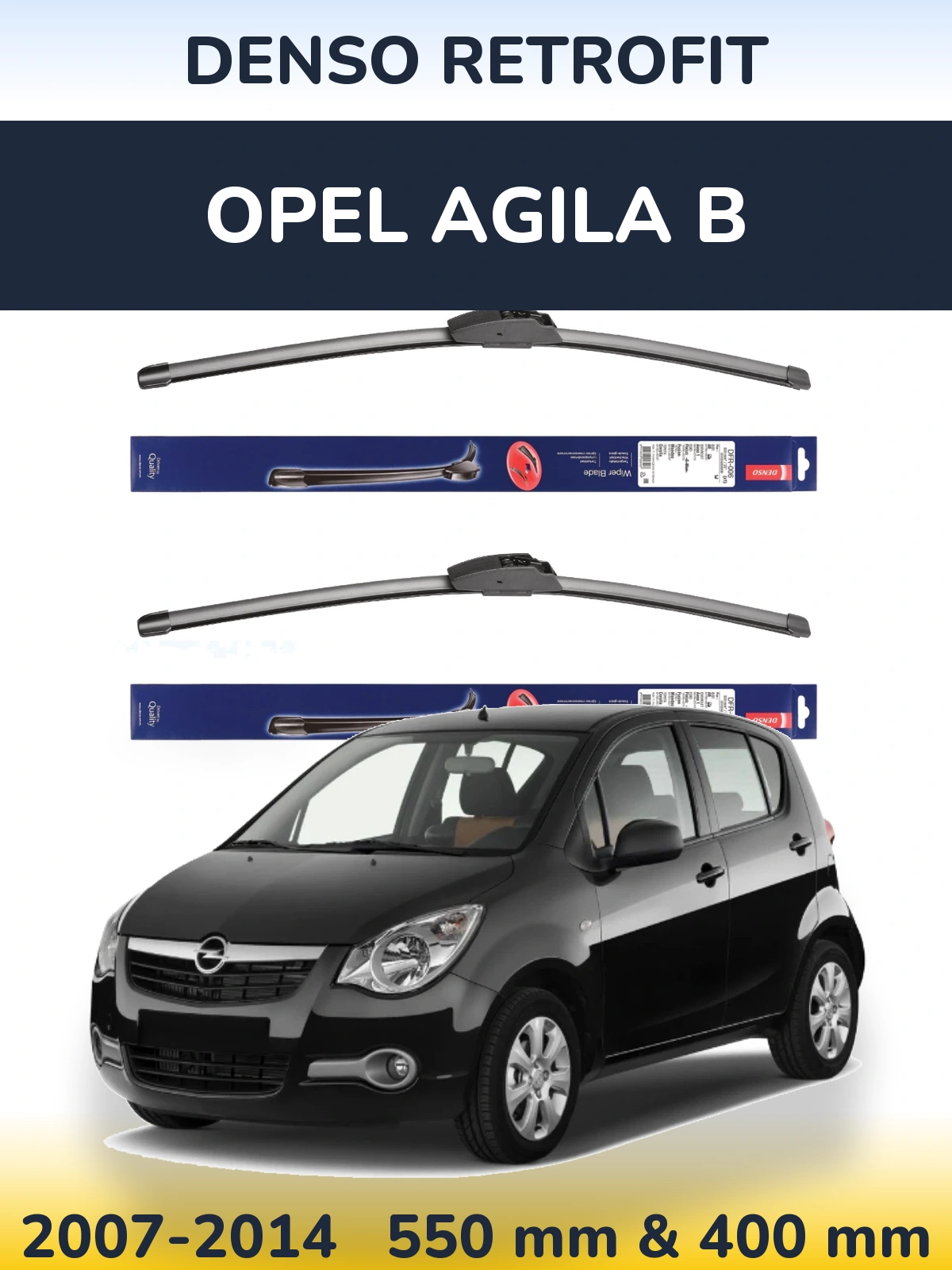 Комплект передніх щіток Denso Retrofit 550 & 400 мм для Opel Agila B 2007-2014