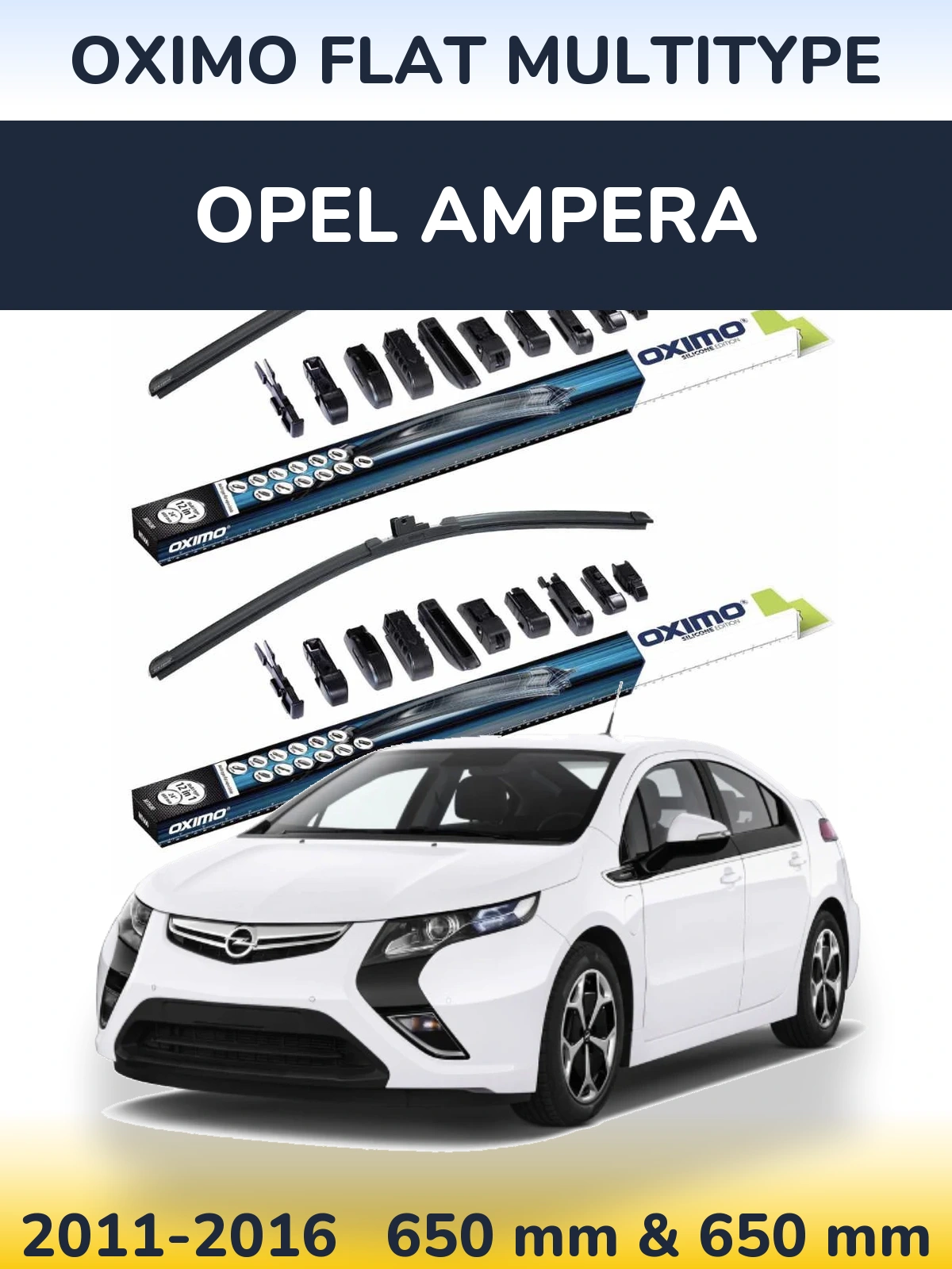 Front wiper blade set Oximo Flat MultiTipse 650 & 650 mm for Opel Ampera 2011-2016