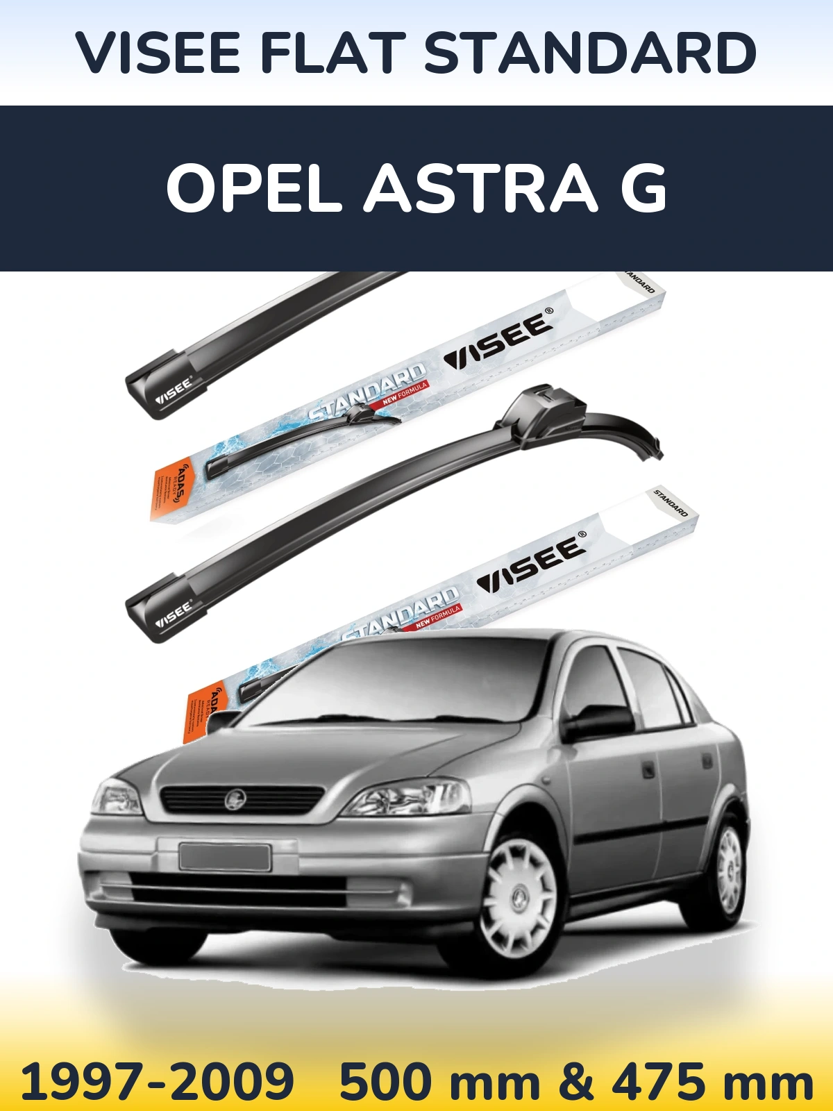 Комплект передніх щіток VISEE FLAT STANDARD 500 & 475 мм для Opel Astra G 1997-2009