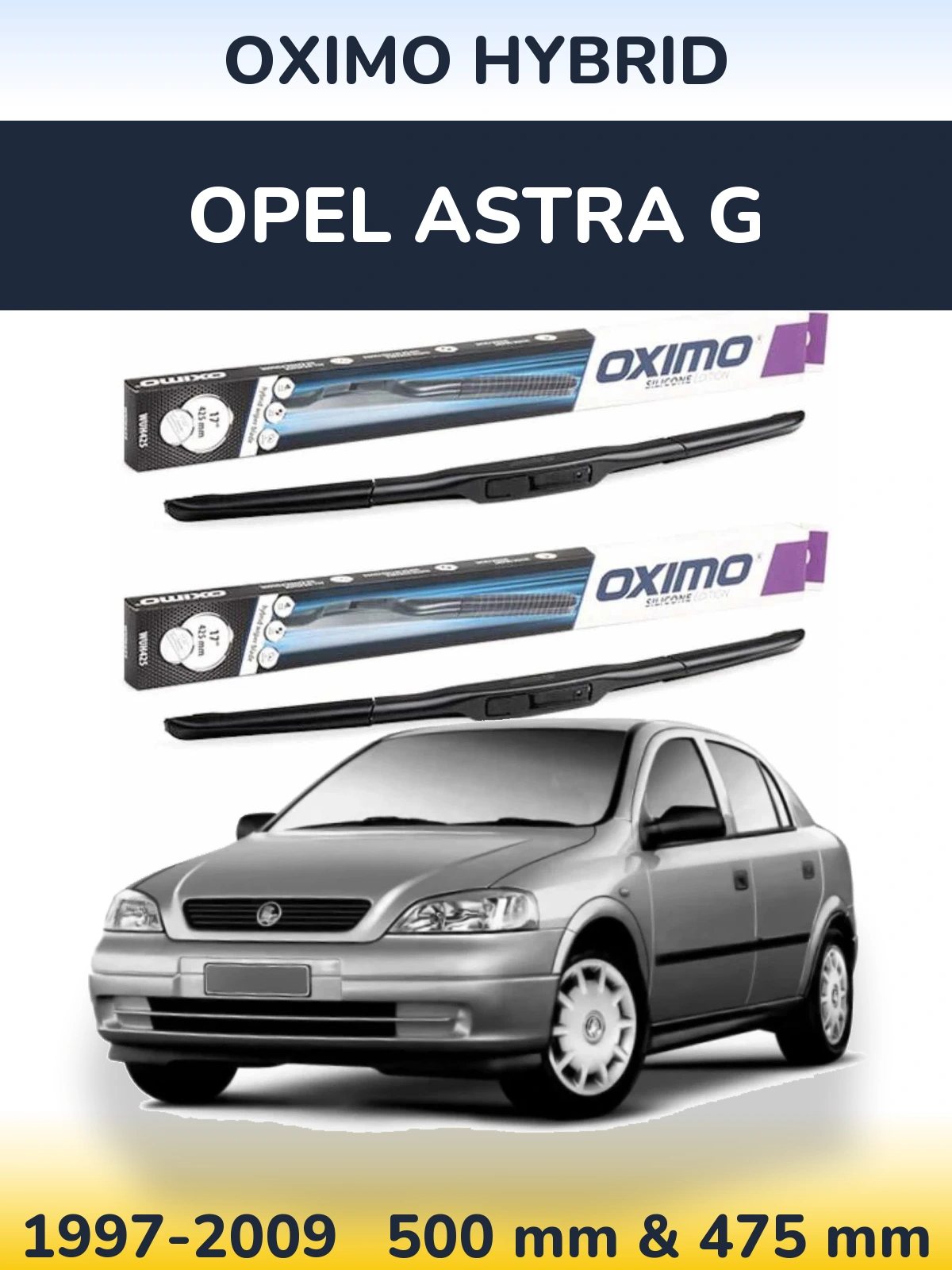 Комплект передних дворников Oximo Hybrid 500 & 475 мм для Opel Astra G 1997-2009