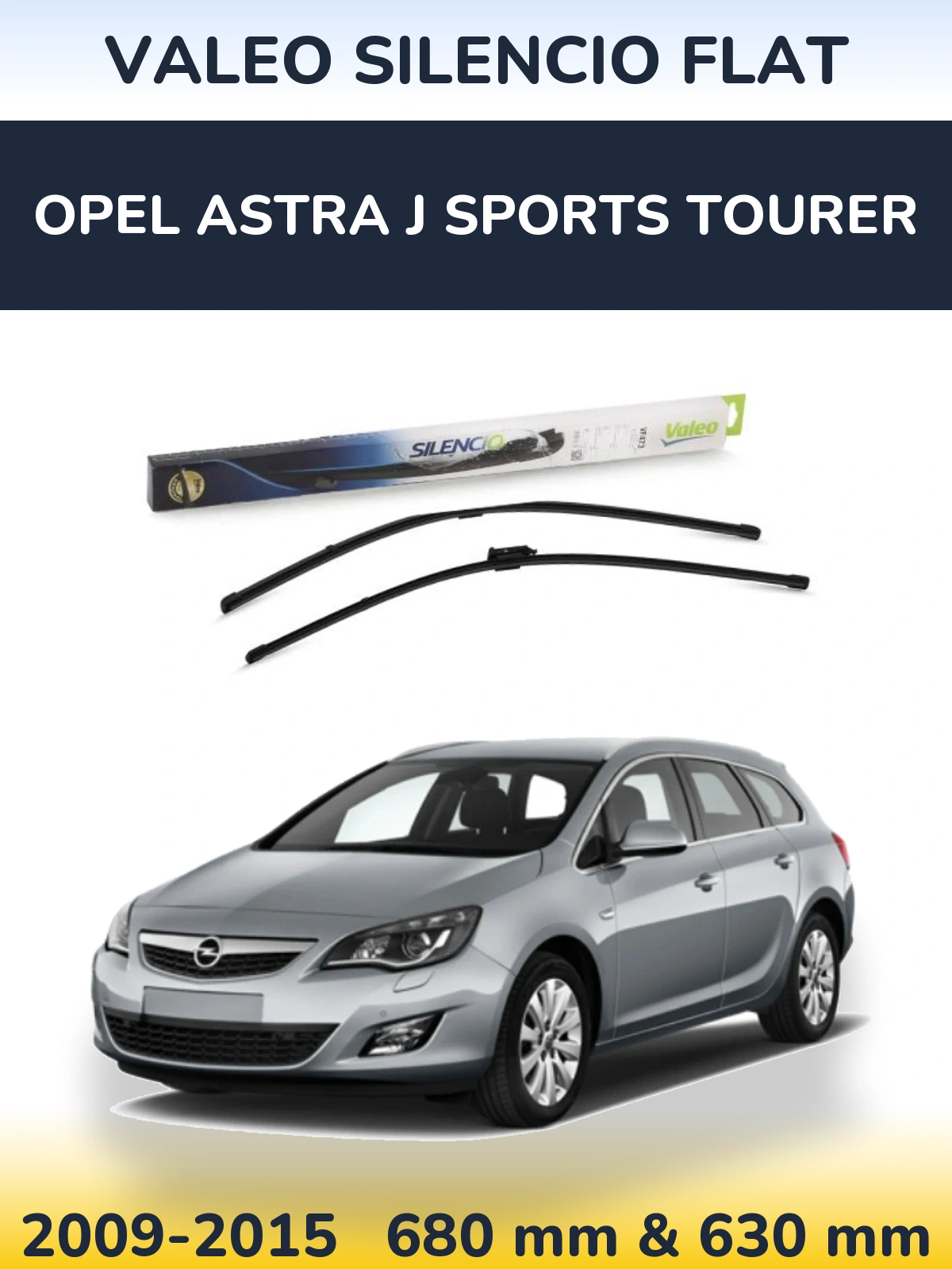 Front wiper blade set Valeo Silencio Flat 650 & 650 mm for Opel Astra J Sports Tourer 2009-2015