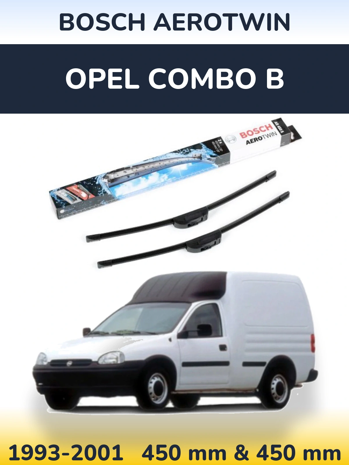 Front wiper blade set BOSCH AeroTwin 450 & 450 mm for Opel Combo B 1993-2001