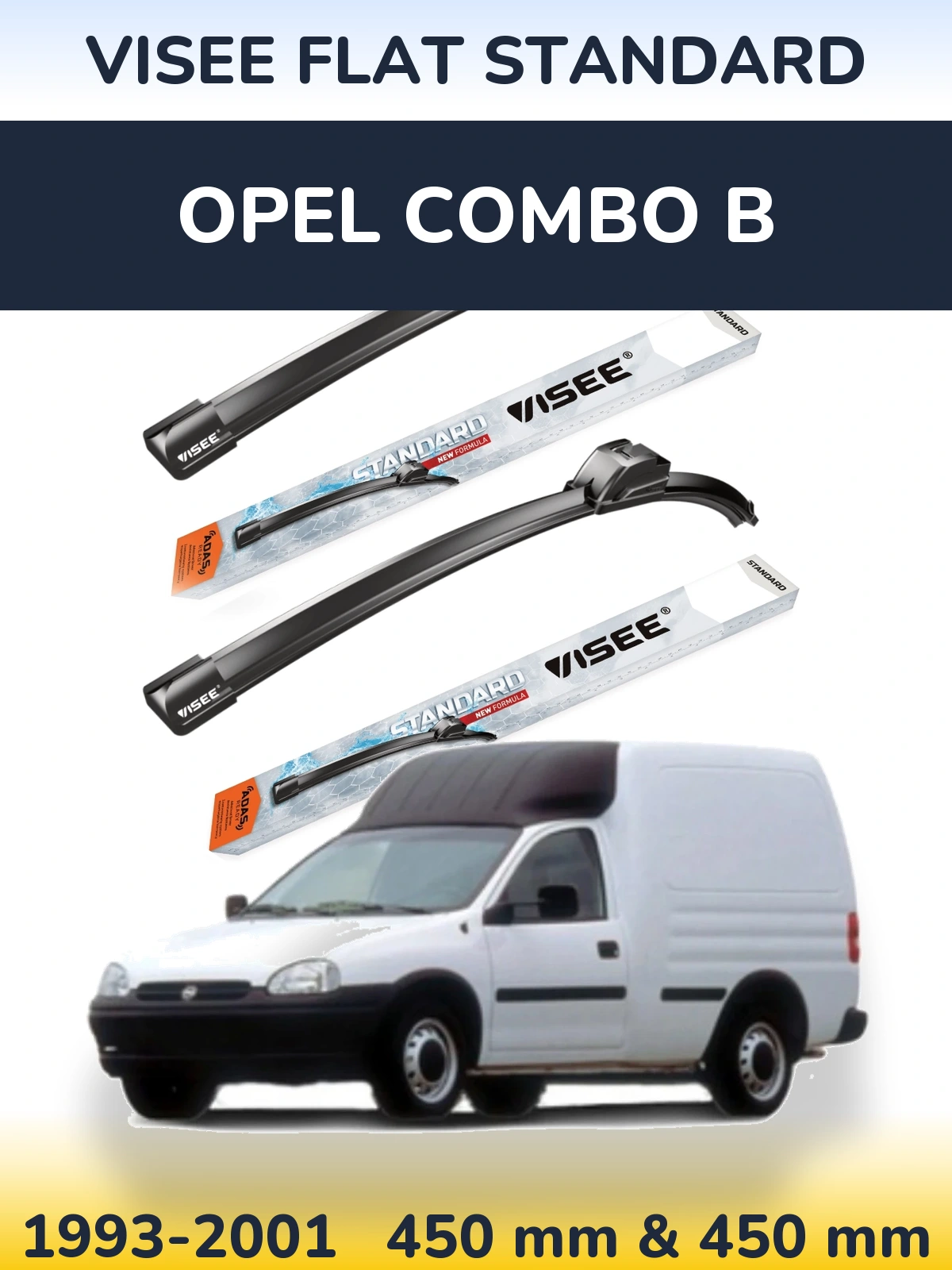 Комплект передних дворников VISEE FLAT STANDARD 450 & 450 мм для Opel Combo B 1993-2001