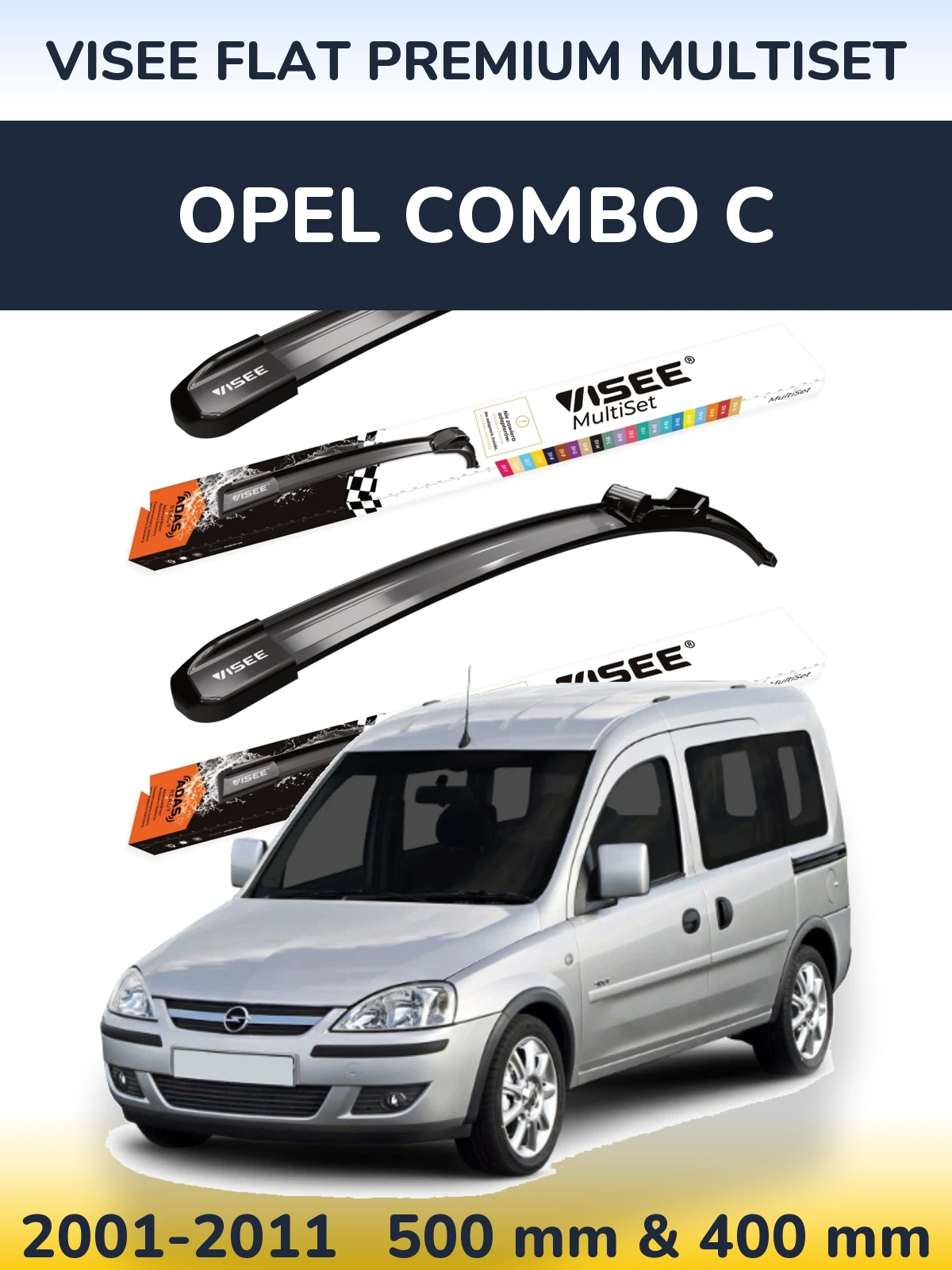 Комплект передніх щіток VISEE FLAT PREMIUM MultiSet 500 & 400 мм для Opel Combo C 2001-2011