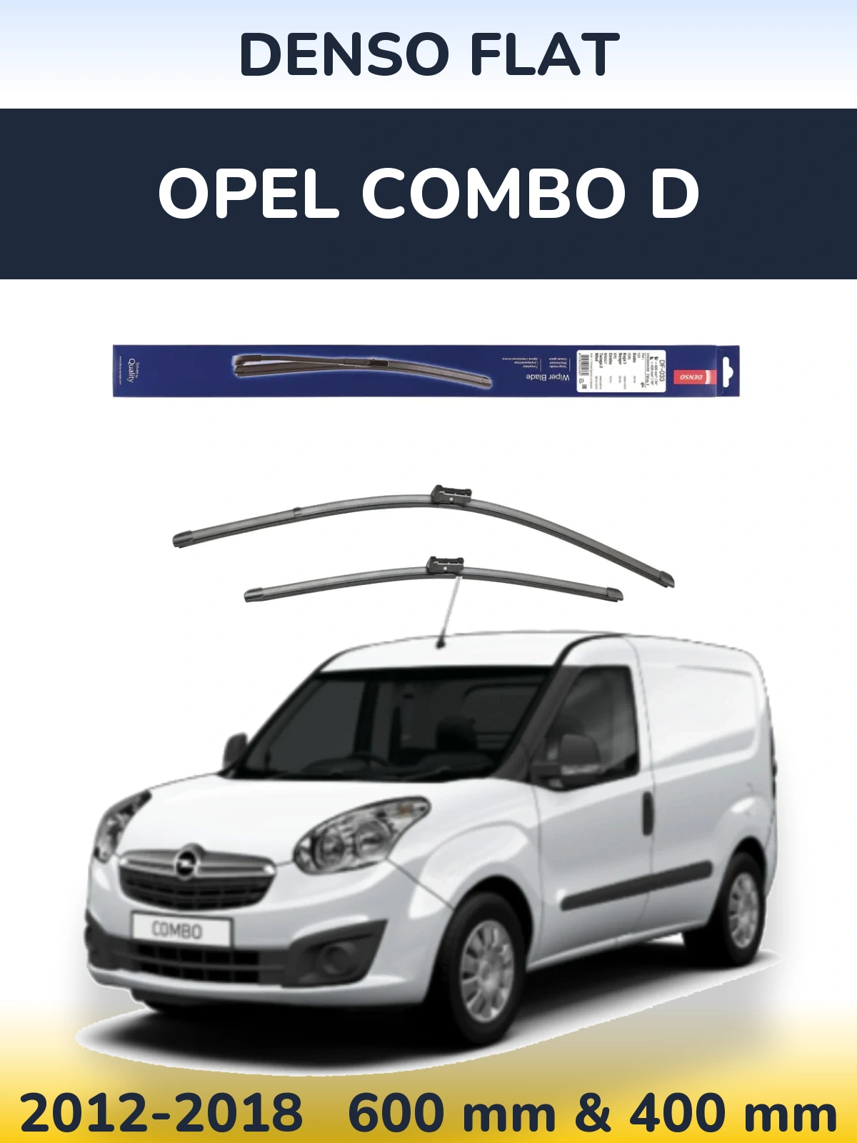 Front wiper blade set Denso Flat 600 & 400 mm for Opel Combo D 2012-2018