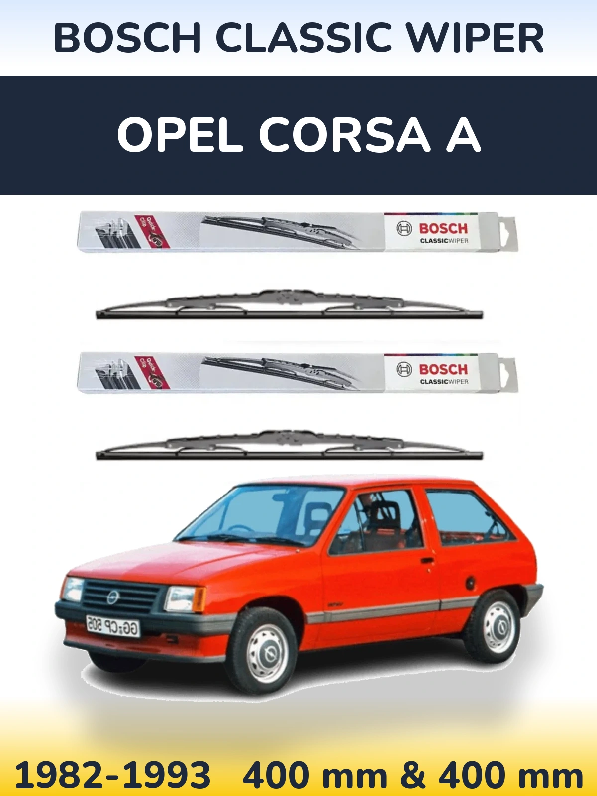 Front wiper blade set BOSCH Classic Wiper 400 & 400 mm for Opel Corsa A 1982-1993