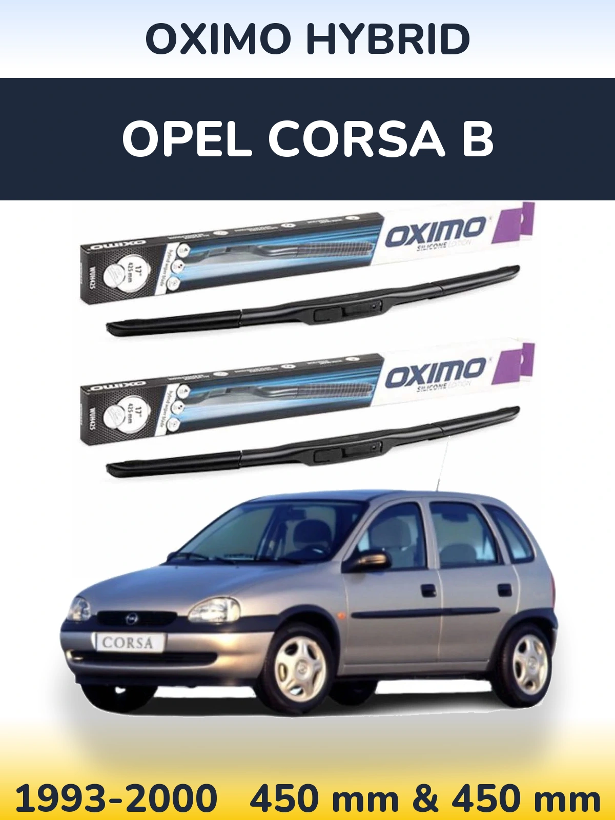 Комплект передних дворников Oximo Hybrid 450 & 450 мм для Opel Corsa B 1993-2000