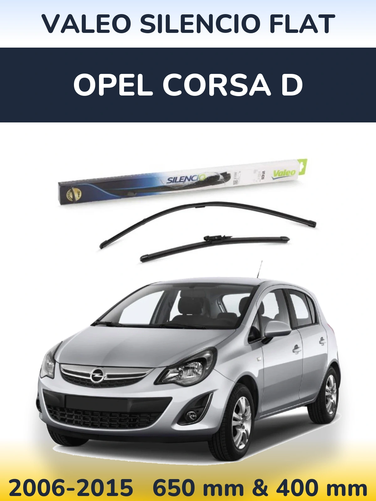 Front wiper blade set Valeo Silencio Flat 650 & 400 mm for Opel Corsa D 2006-2015