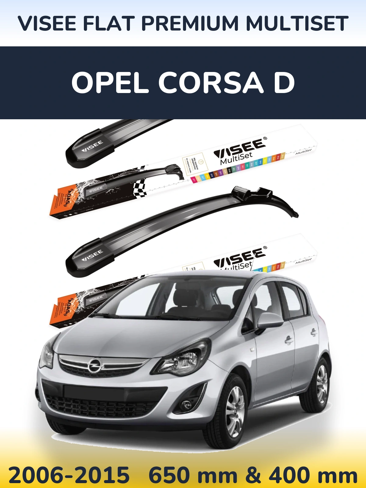 Front wiper blade set VISEE FLAT PREMIUM MultiSet 650 & 400 mm for Opel Corsa D 2006-2015