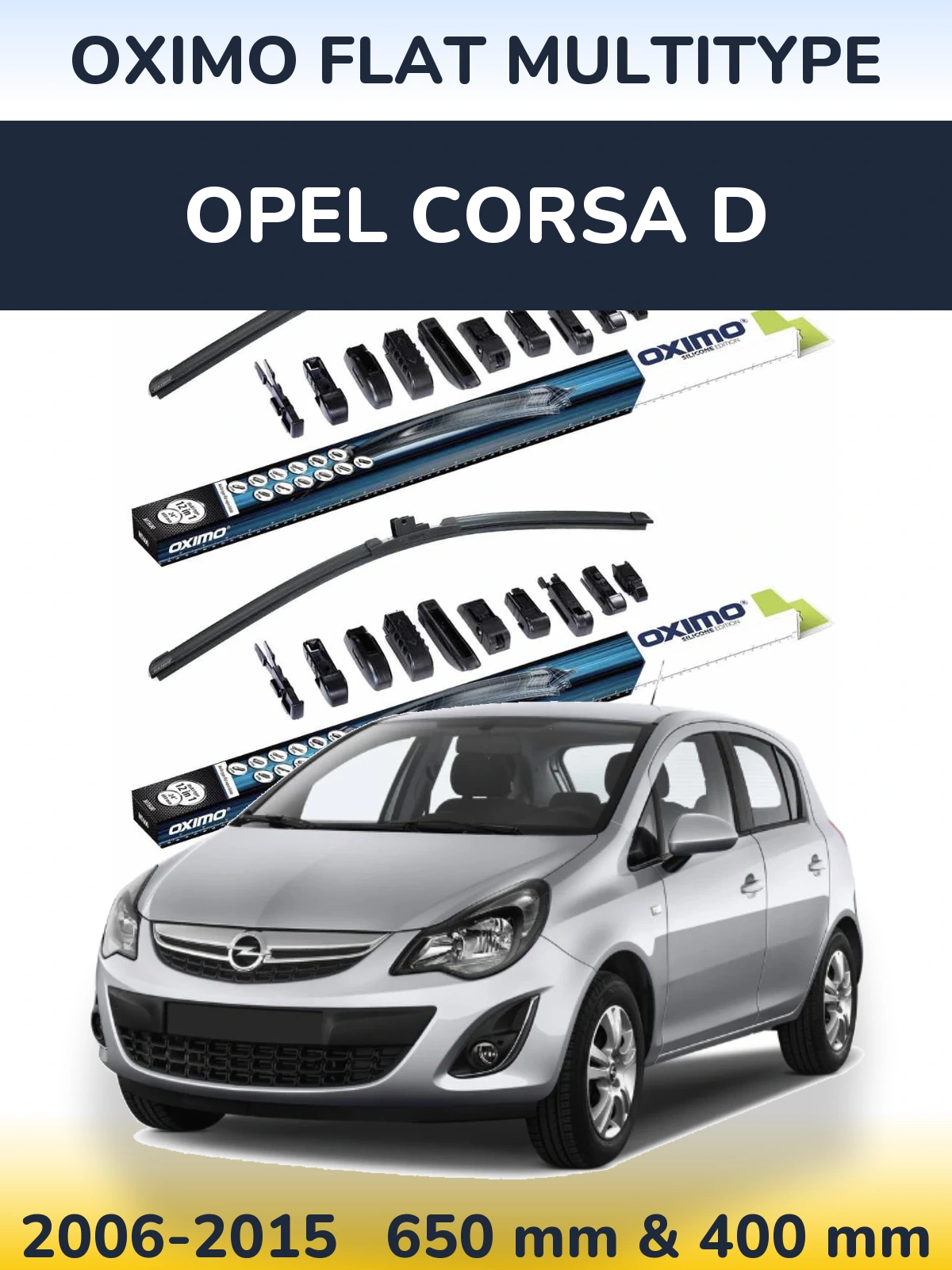 Комплект передних дворников Oximo Flat MultiТипe 650 & 400 мм для Opel Corsa D 2006-2015