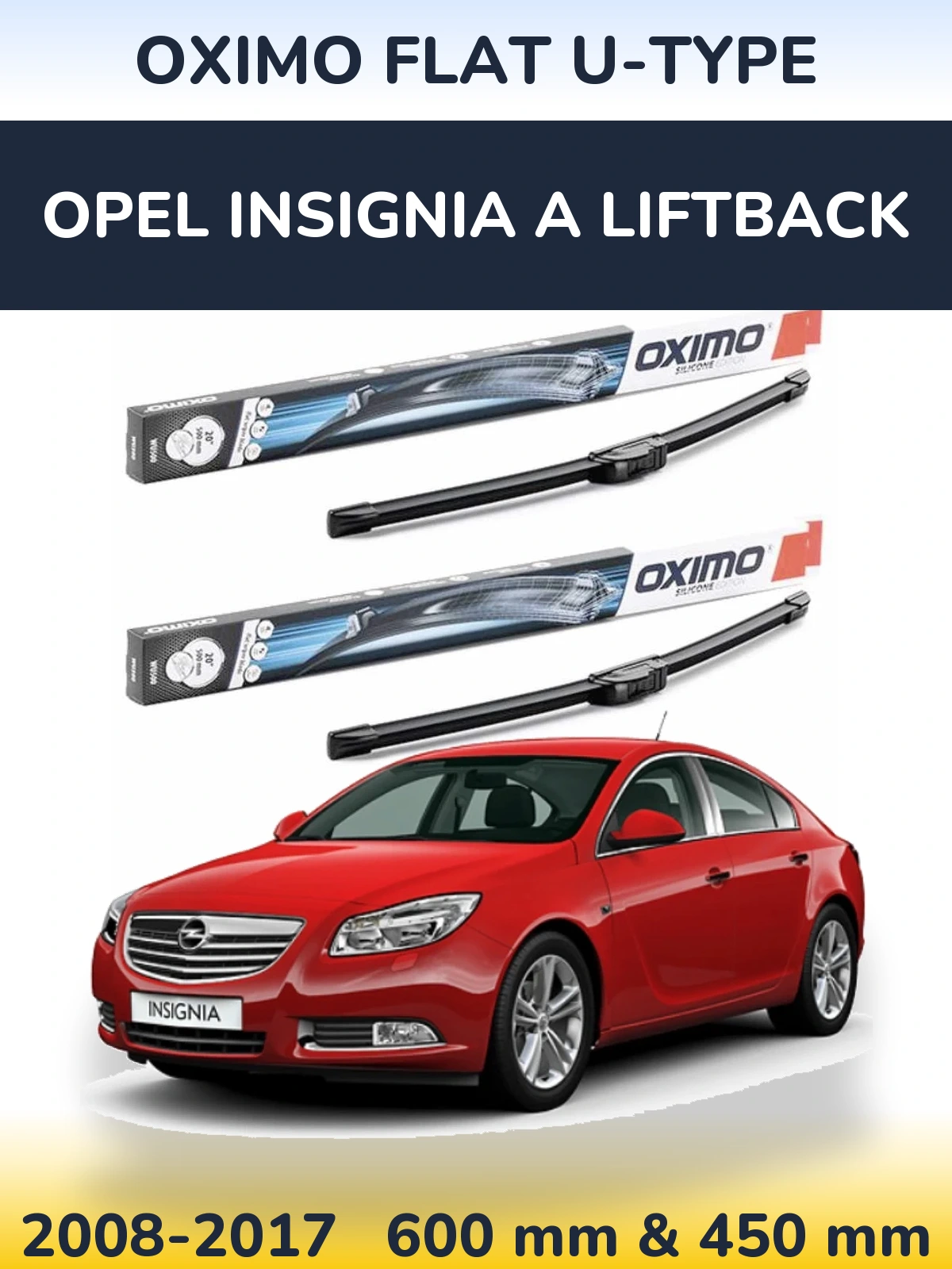 Комплект передних дворников Oximo Flat U-type 600 & 450 мм для Opel Insignia A liftback 2008-2017