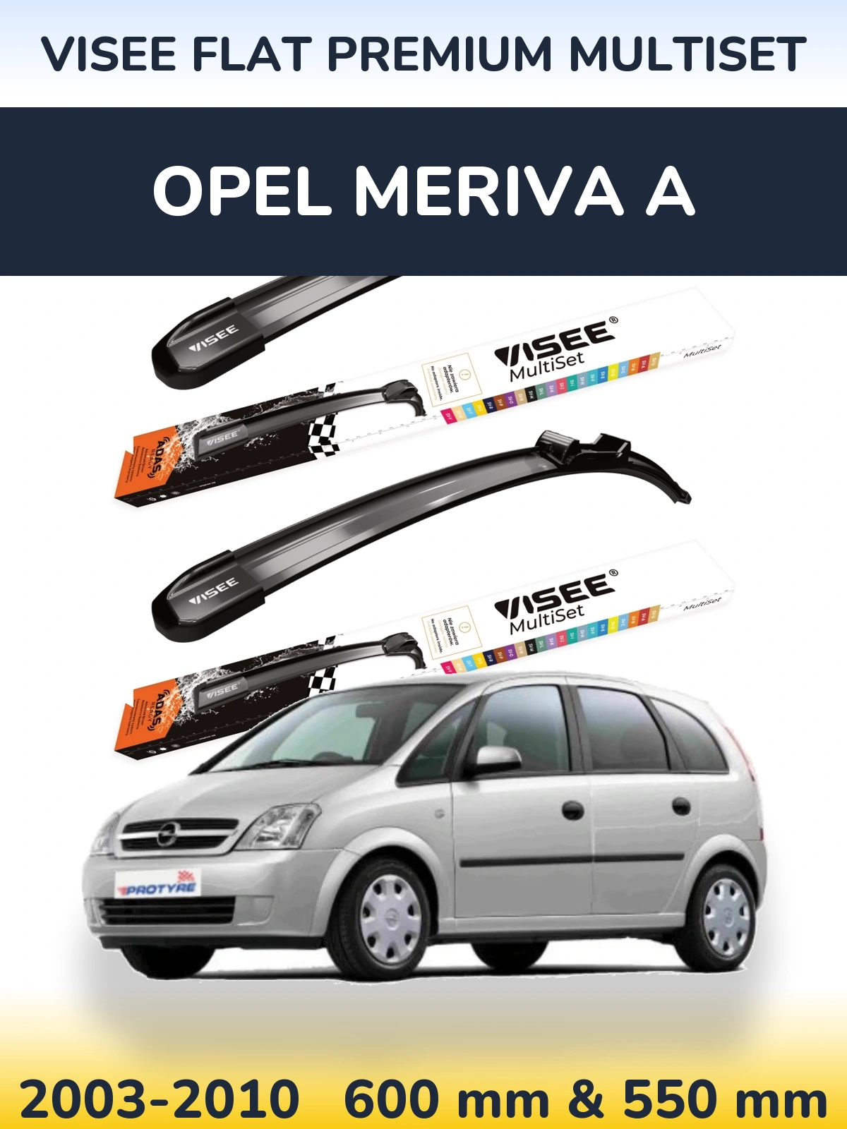 Front wiper blade set VISEE FLAT PREMIUM MultiSet 600 & 550 mm for Opel Meriva A 2003-2010