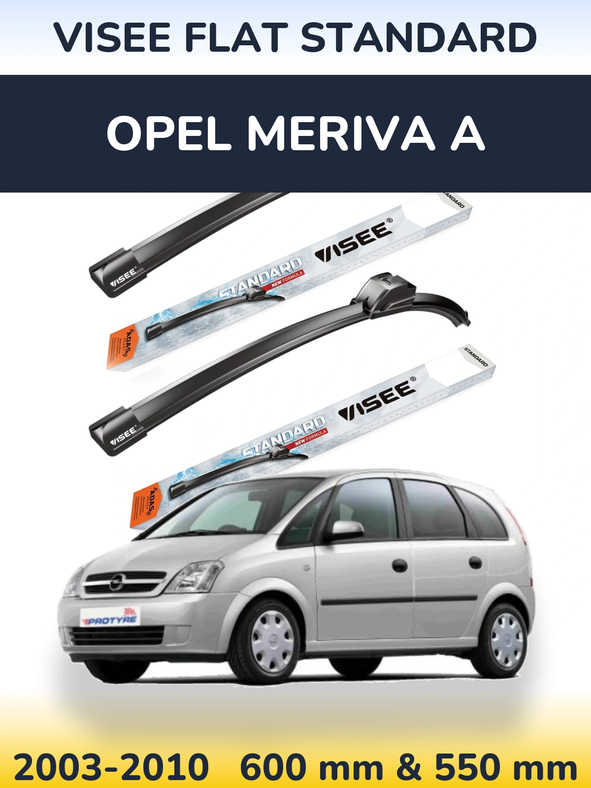 Комплект передніх щіток VISEE FLAT STANDARD 600 & 550 мм для Opel Meriva A 2003-2010