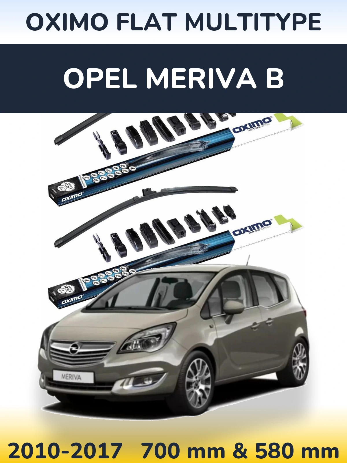 Комплект передних дворников Oximo Flat MultiТипe 700 & 580 мм для Opel Meriva B 2010-2017