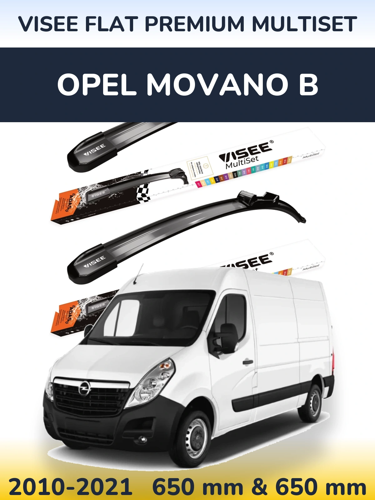 Front wiper blade set VISEE FLAT PREMIUM MultiSet 650 & 650 mm for Opel Movano B 2010-2021