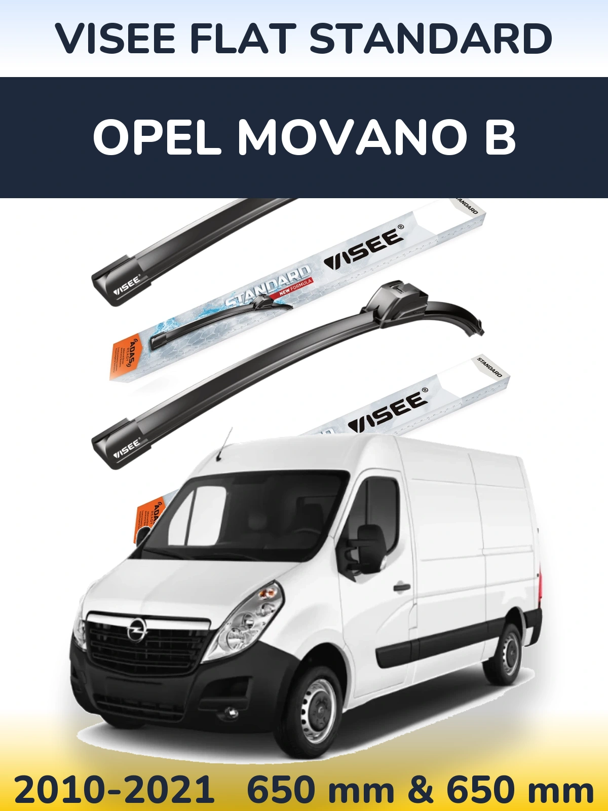Front wiper blade set VISEE FLAT STANDARD 650 & 650 mm for Opel Movano B 2010-2021
