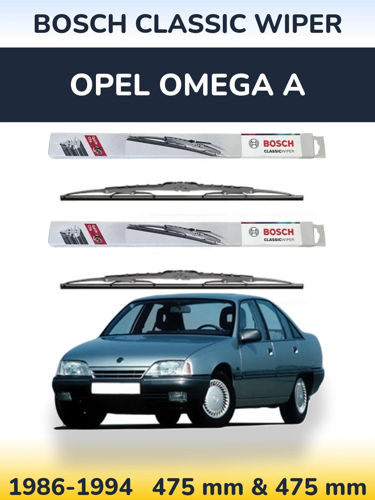 Front wiper blade set BOSCH Classic Wiper 475 & 475 mm for Opel Omega A 1986-1994