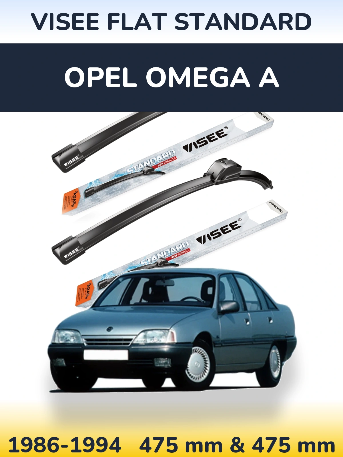 Front wiper blade set VISEE FLAT STANDARD 475 & 475 mm for Opel Omega A 1986-1994