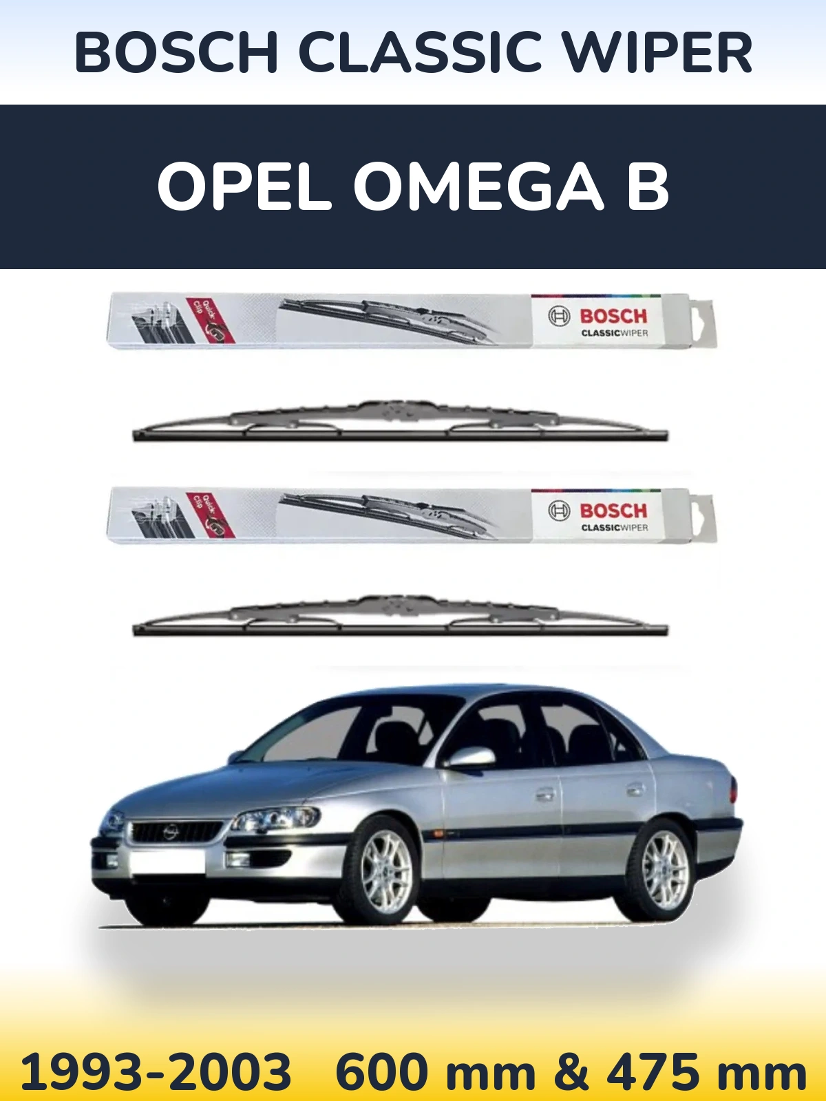 Комплект передніх щіток BOSCH Classic Wiper 600 & 475 мм для Opel Omega B 1993-2003
