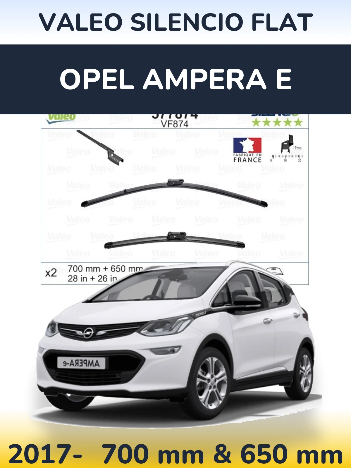 Front wiper blade set Valeo Silencio Flat 700 & 650 mm for Opel Ampera E 2017-2026