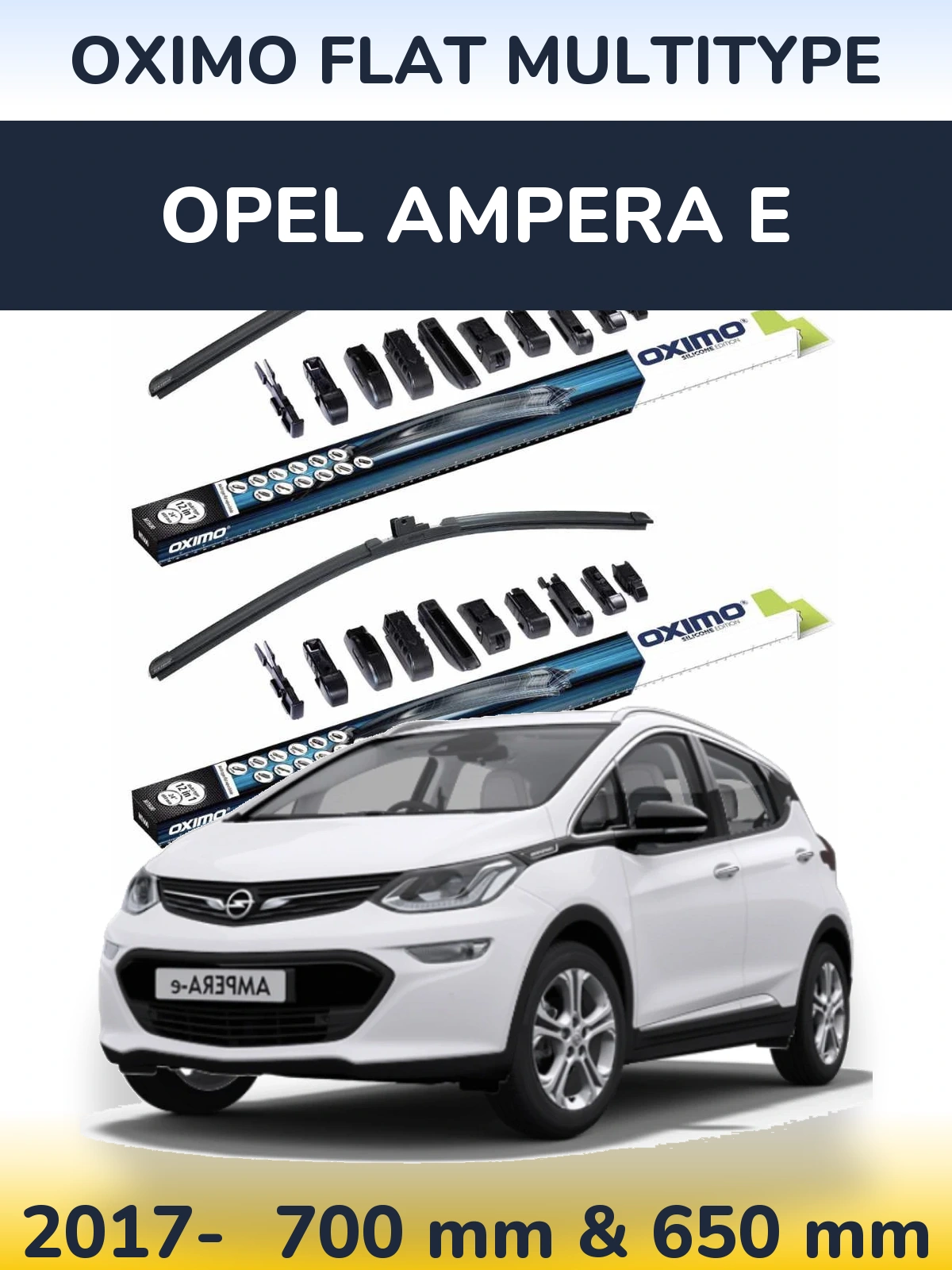 Front wiper blade set Oximo Flat MultiTipse 700 & 650 mm for Opel Ampera E 2017-2026