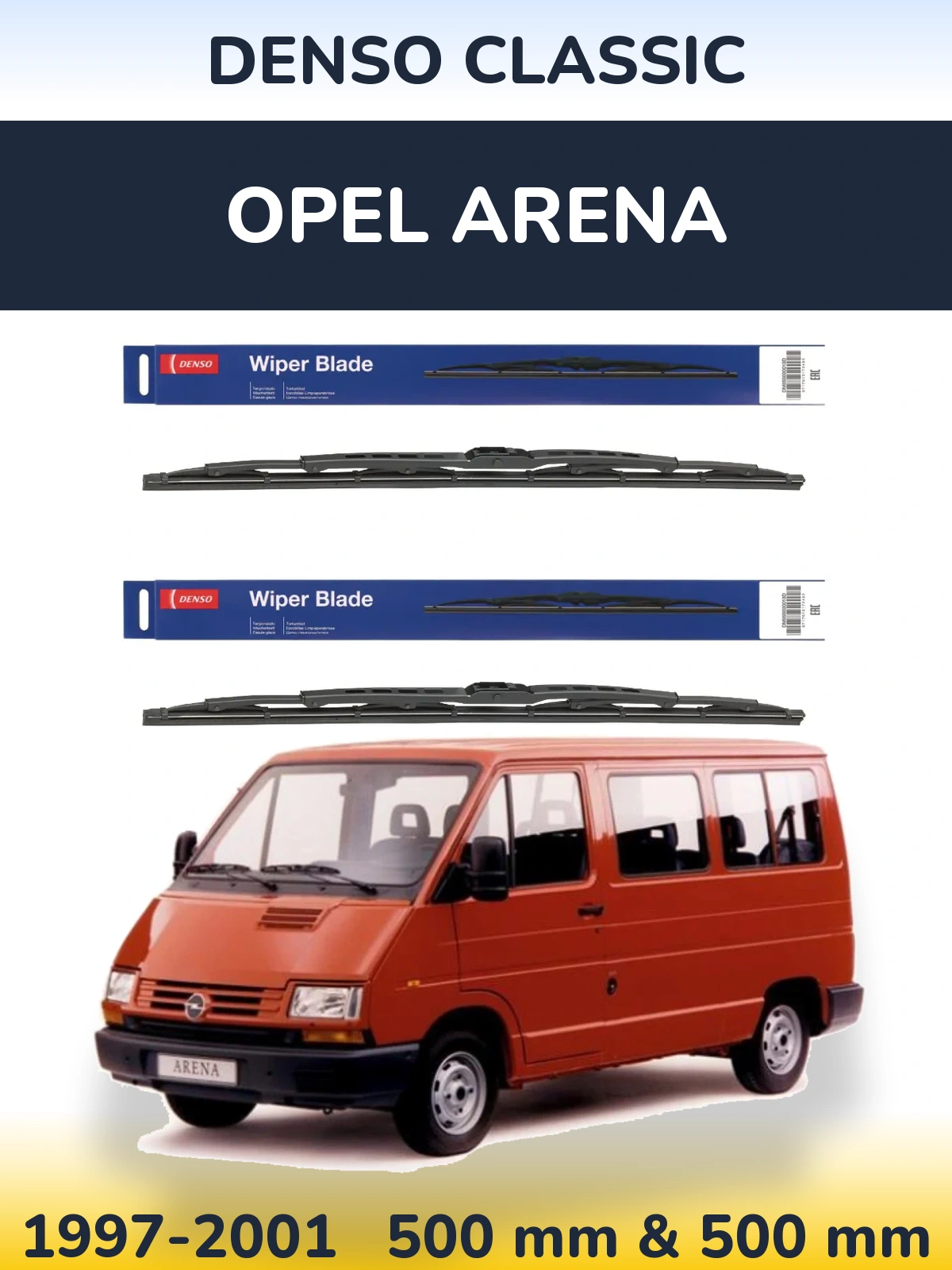 Front wiper blade set Denso Classic 500 & 500 mm for Opel Arena 1997-2001