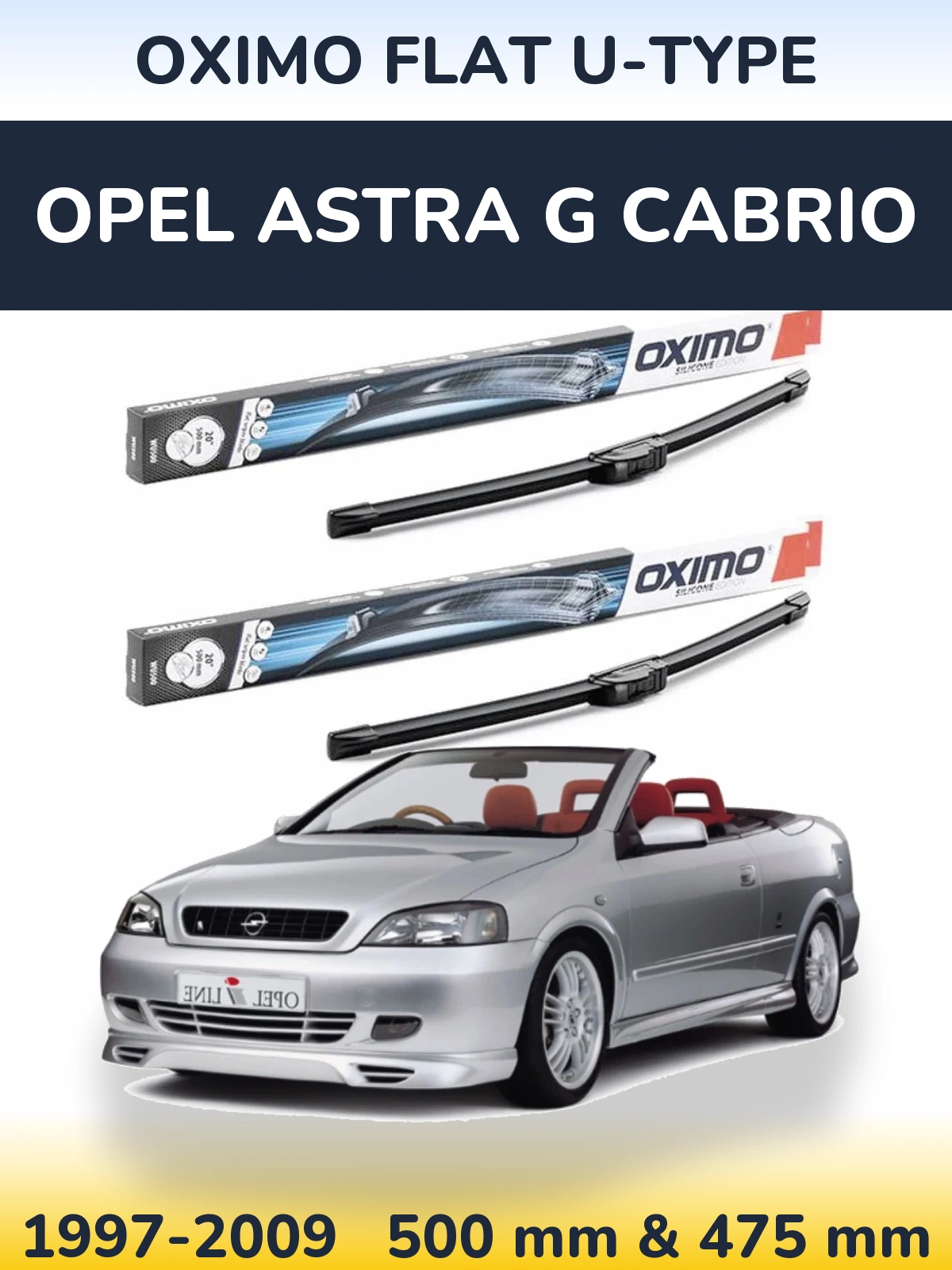 Front wiper blade set Oximo Flat U-type 500 & 475 mm for Opel Astra G cabrio 1997-2009