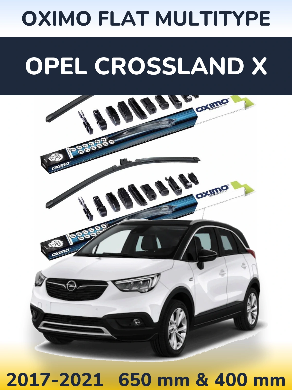 Front wiper blade set Oximo Flat MultiTipse 650 & 400 mm for Opel Crossland X 2017-2021