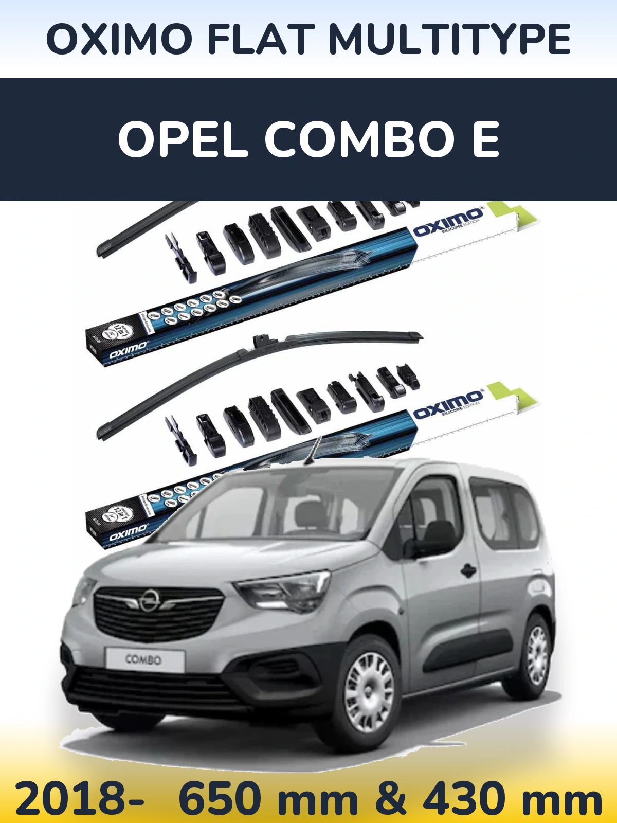 Front wiper blade set Oximo Flat MultiTipse 650 & 430 mm for Opel Combo E 2018-2026