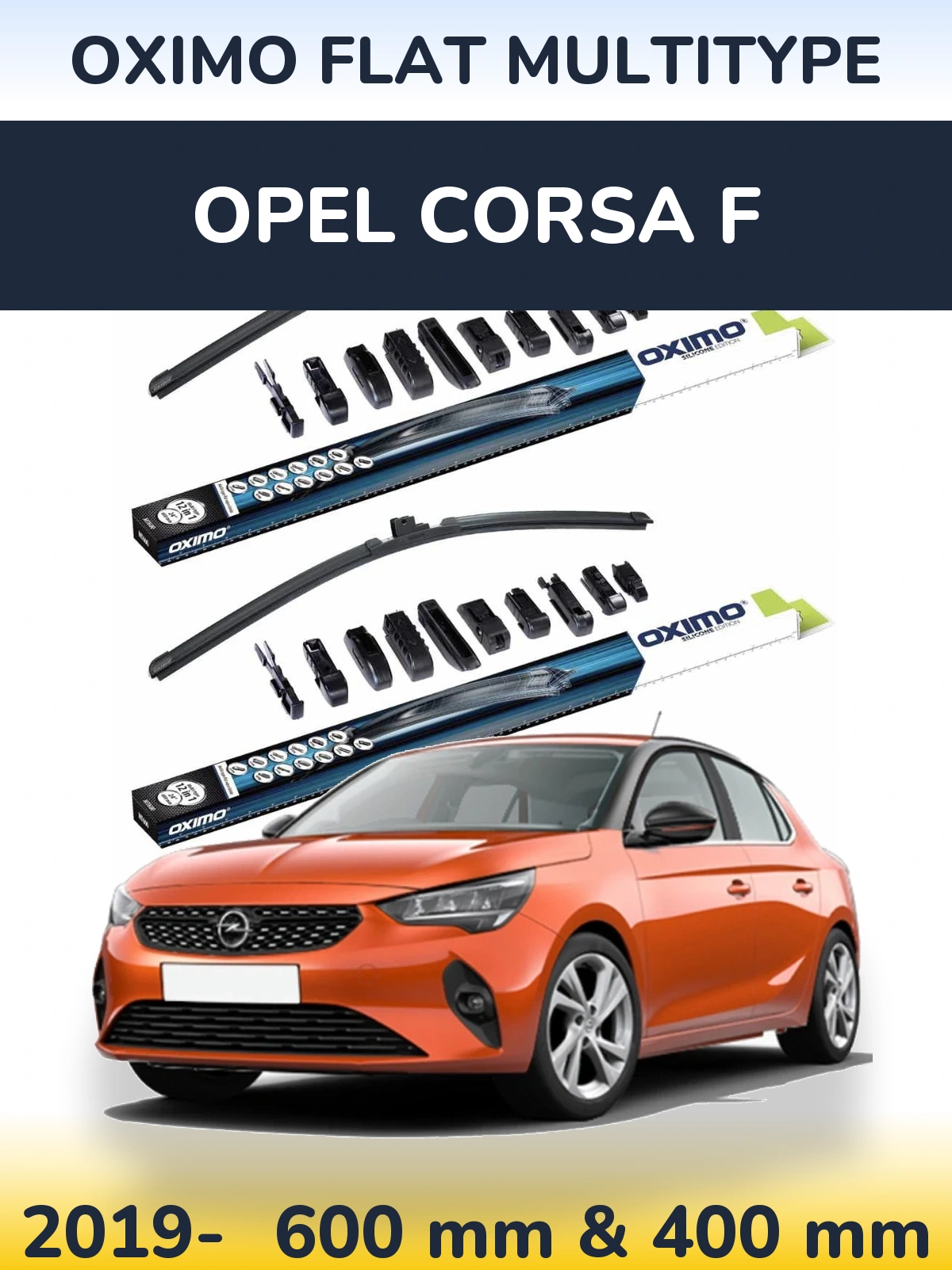 Front wiper blade set Oximo Flat MultiTipse 600 & 400 mm for Opel Corsa F 2019-2026