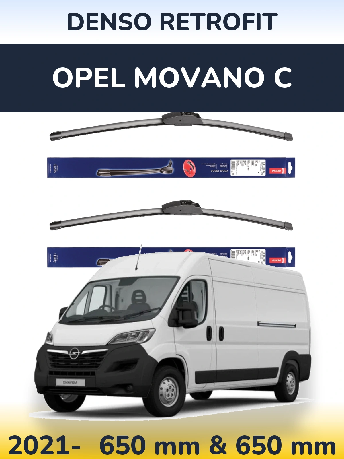 Комплект передніх щіток Denso Retrofit 650 & 650 мм для Opel Movano C 2021-2026