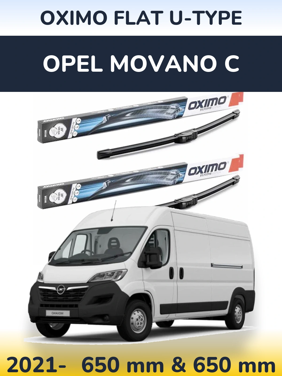 Комплект передних дворников Oximo Flat U-type 650 & 650 мм для Opel Movano C 2021-2026
