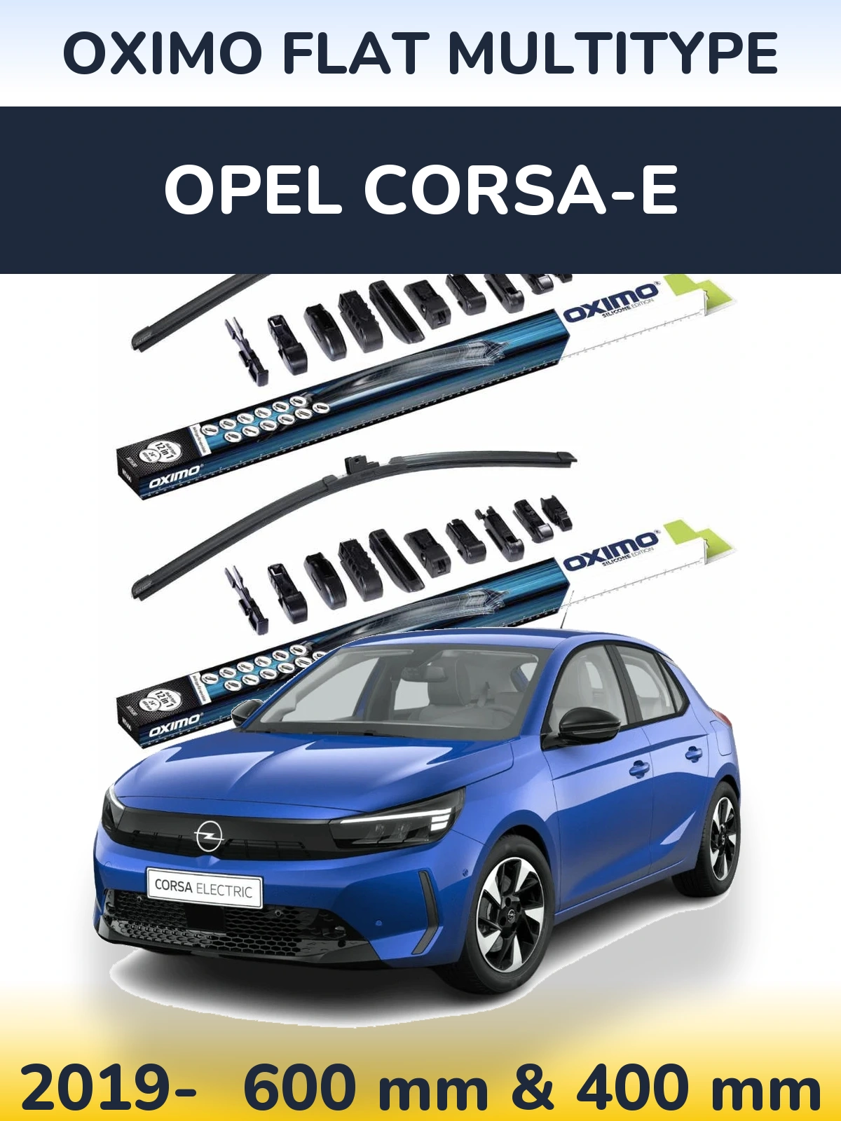Front wiper blade set Oximo Flat MultiTipse 600 & 400 mm for Opel Corsa-e 2019-2026