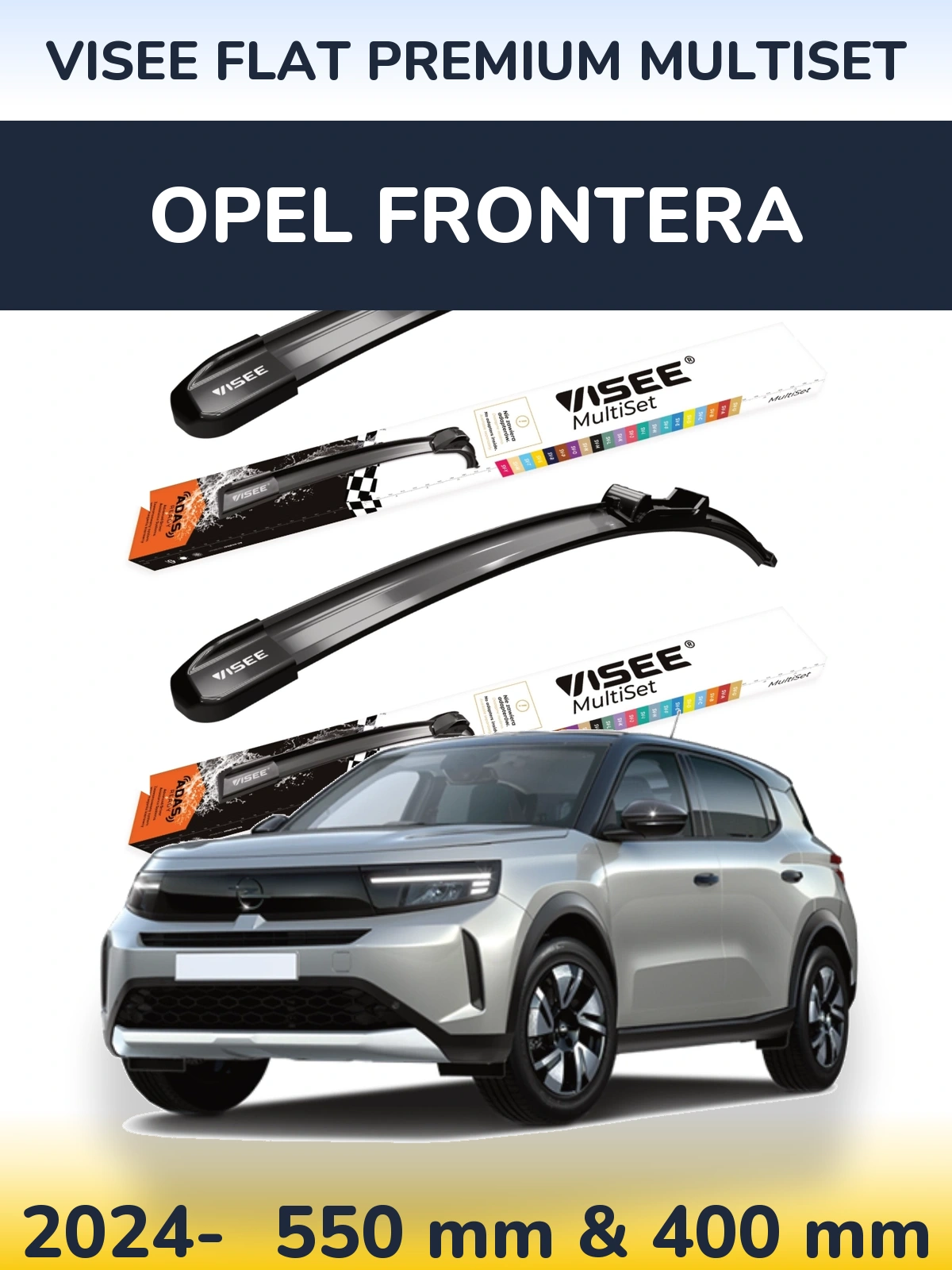 Front wiper blade set VISEE FLAT PREMIUM MultiSet 550 & 400 mm for Opel Frontera 2024-2026