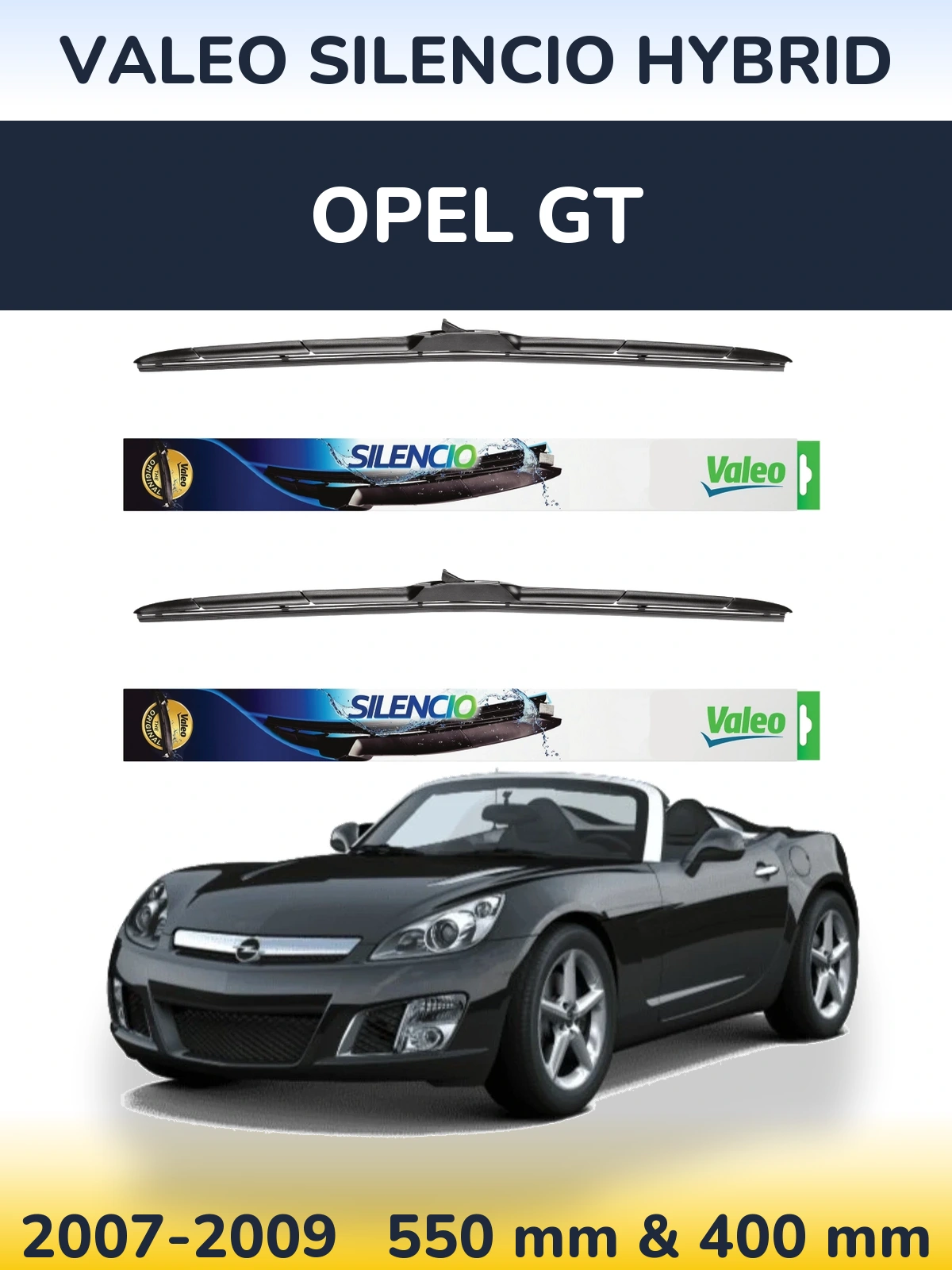 Front wiper blade set Valeo Silencio Hybrid 550 & 400 mm for Opel GT 2007-2009