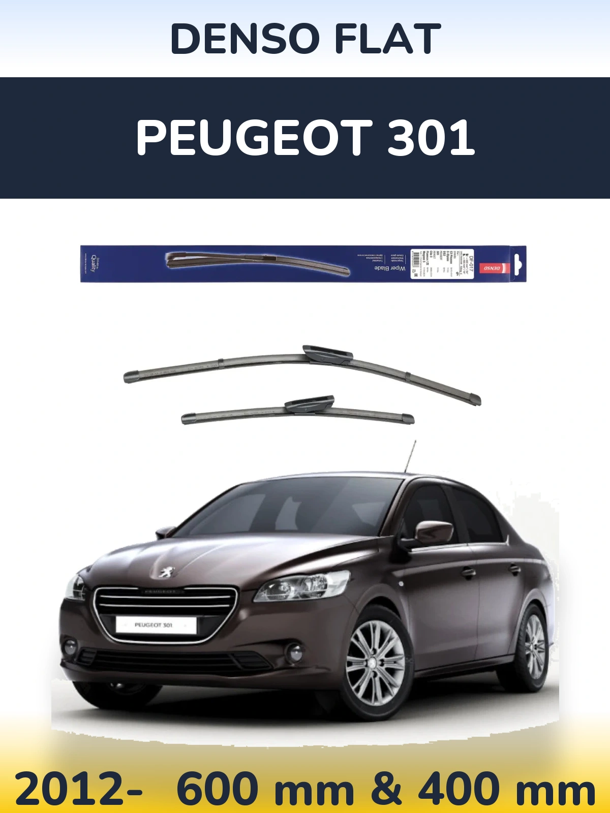 Комплект передних дворников Denso Flat 600 & 400 мм для Peugeot 301 2012-2026