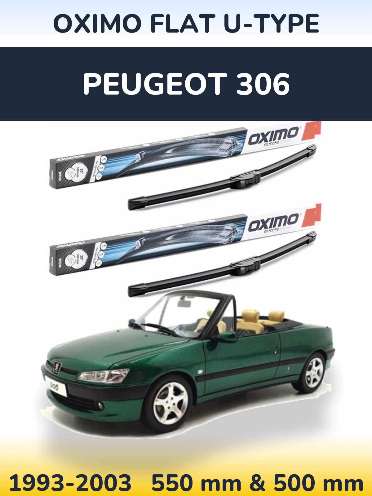 Комплект передних дворников Oximo Flat U-type 550 & 500 мм для Peugeot 306 1993-2003