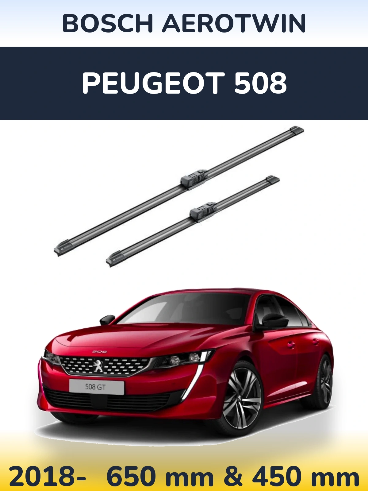 Front wiper blade set BOSCH AeroTwin 650 & 450 mm for Peugeot 508 2018-2026
