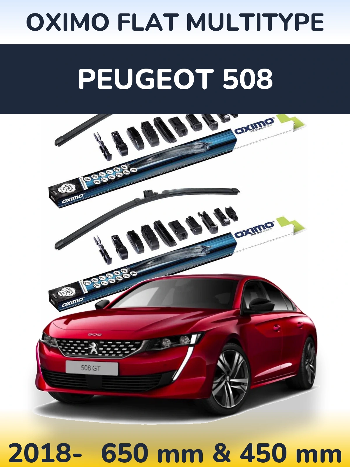 Front wiper blade set Oximo Flat MultiTipse 650 & 450 mm for Peugeot 508 2018-2026