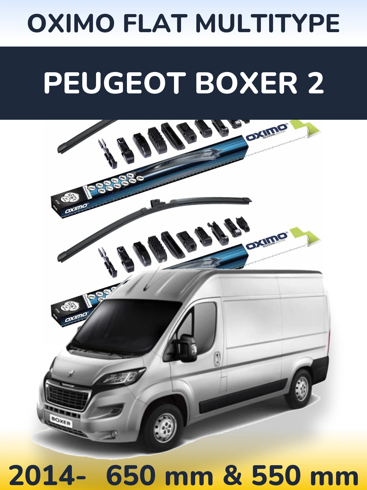 Front wiper blade set Oximo Flat MultiTipse 650 & 550 mm for Peugeot Boxer 2 2014-2026