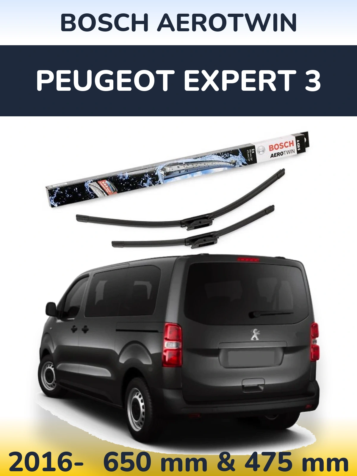 Front wiper blade set BOSCH AeroTwin 650 & 475 mm for Peugeot Expert 3 2016-2026