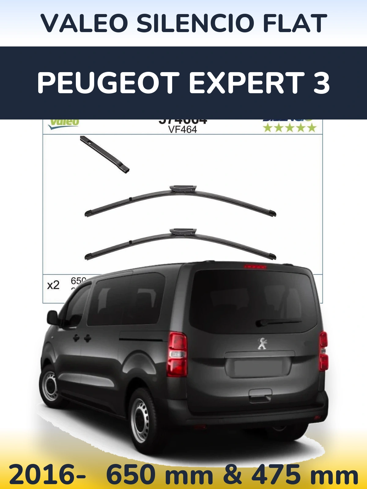 Front wiper blade set Valeo Silencio Flat 650 & 450 mm for Peugeot Expert 3 2016-2026
