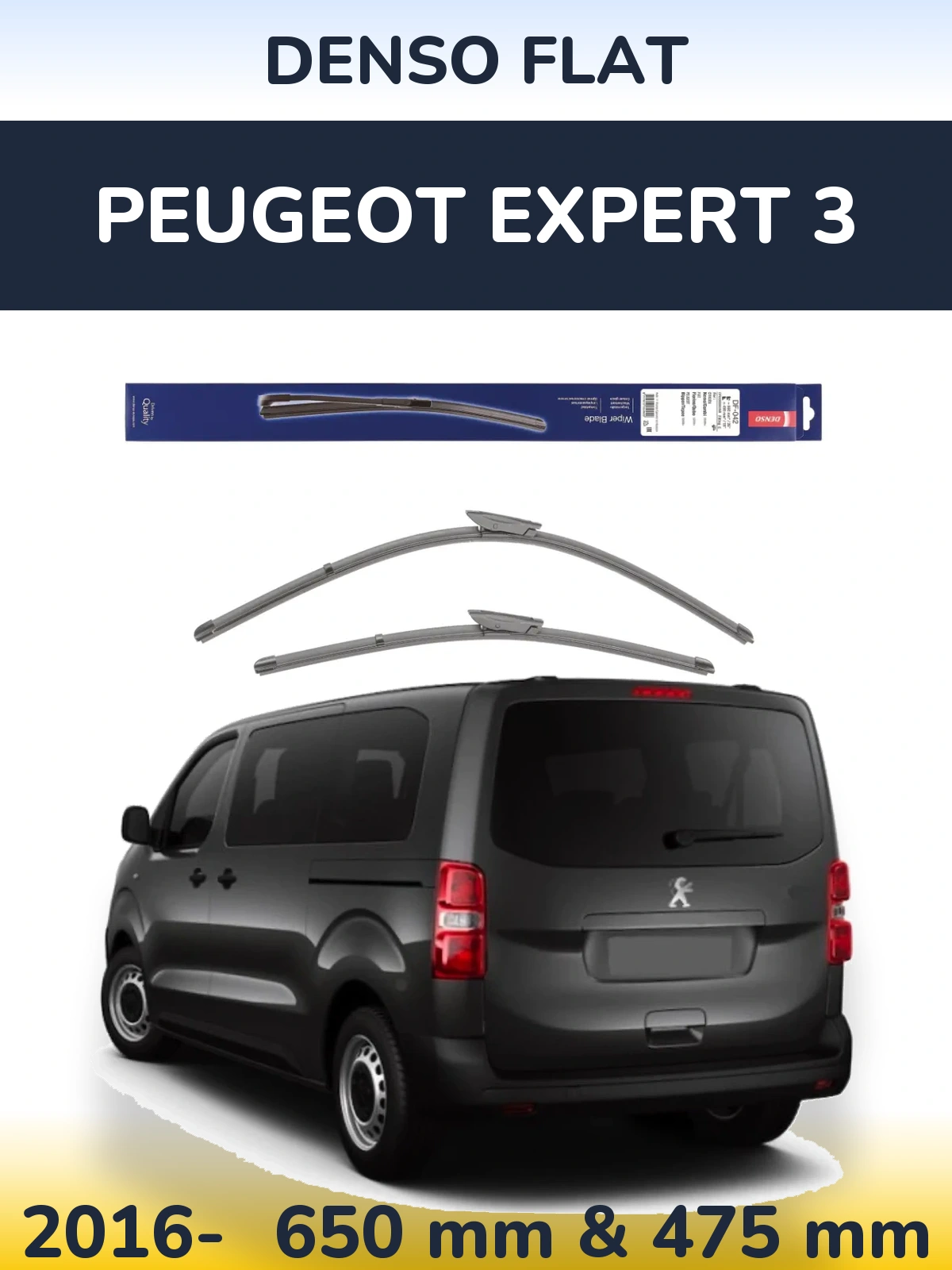 Front wiper blade set Denso Flat 650 & 450 mm for Peugeot Expert 3 2016-2026
