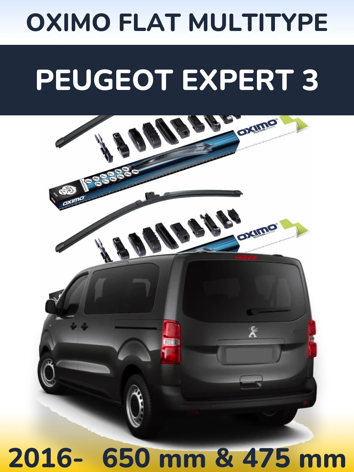 Front wiper blade set Oximo Flat MultiTipse 650 & 475 mm for Peugeot Expert 3 2016-2026