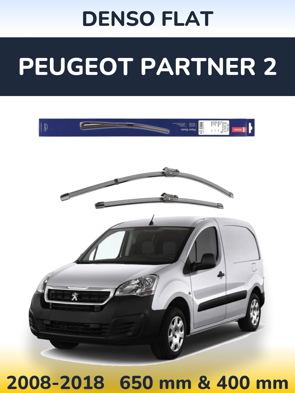 Front wiper blade set Denso Flat 650 & 400 mm for Peugeot Partner 2 2008-2018