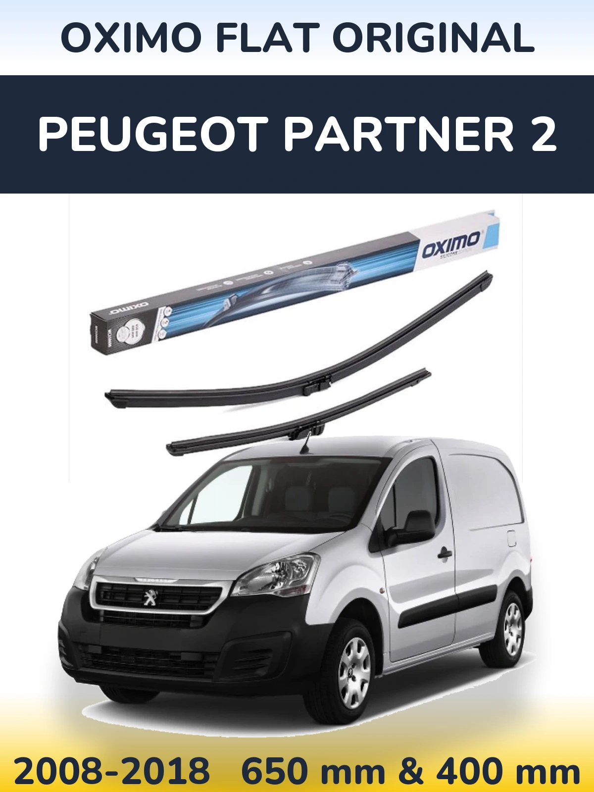 Front wiper blade set Oximo Flat Original 650 & 400 mm for Peugeot Partner 2 2008-2018