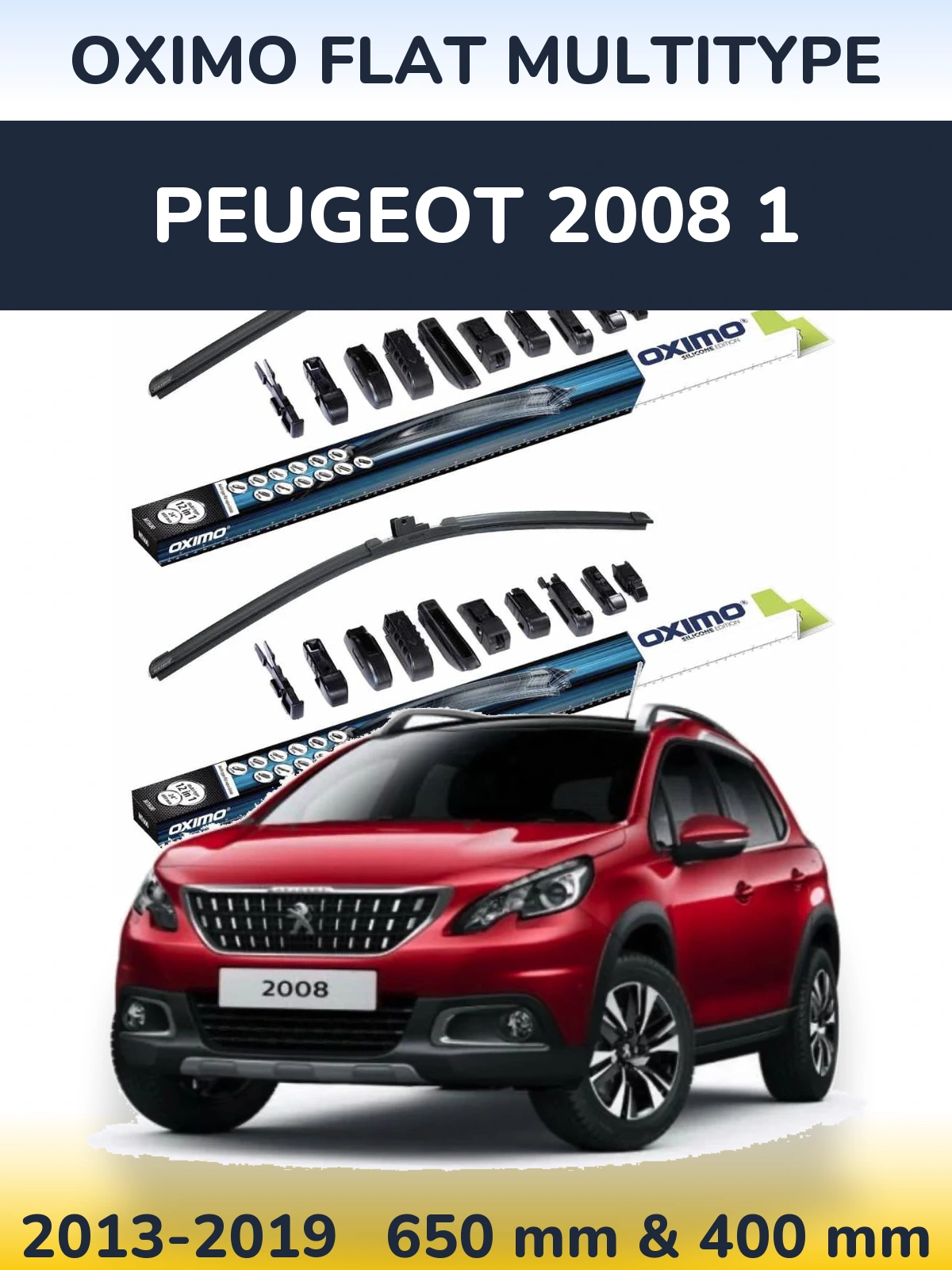 Front wiper blade set Oximo Flat MultiTipse 650 & 400 mm for Peugeot 2008 1 2013-2019