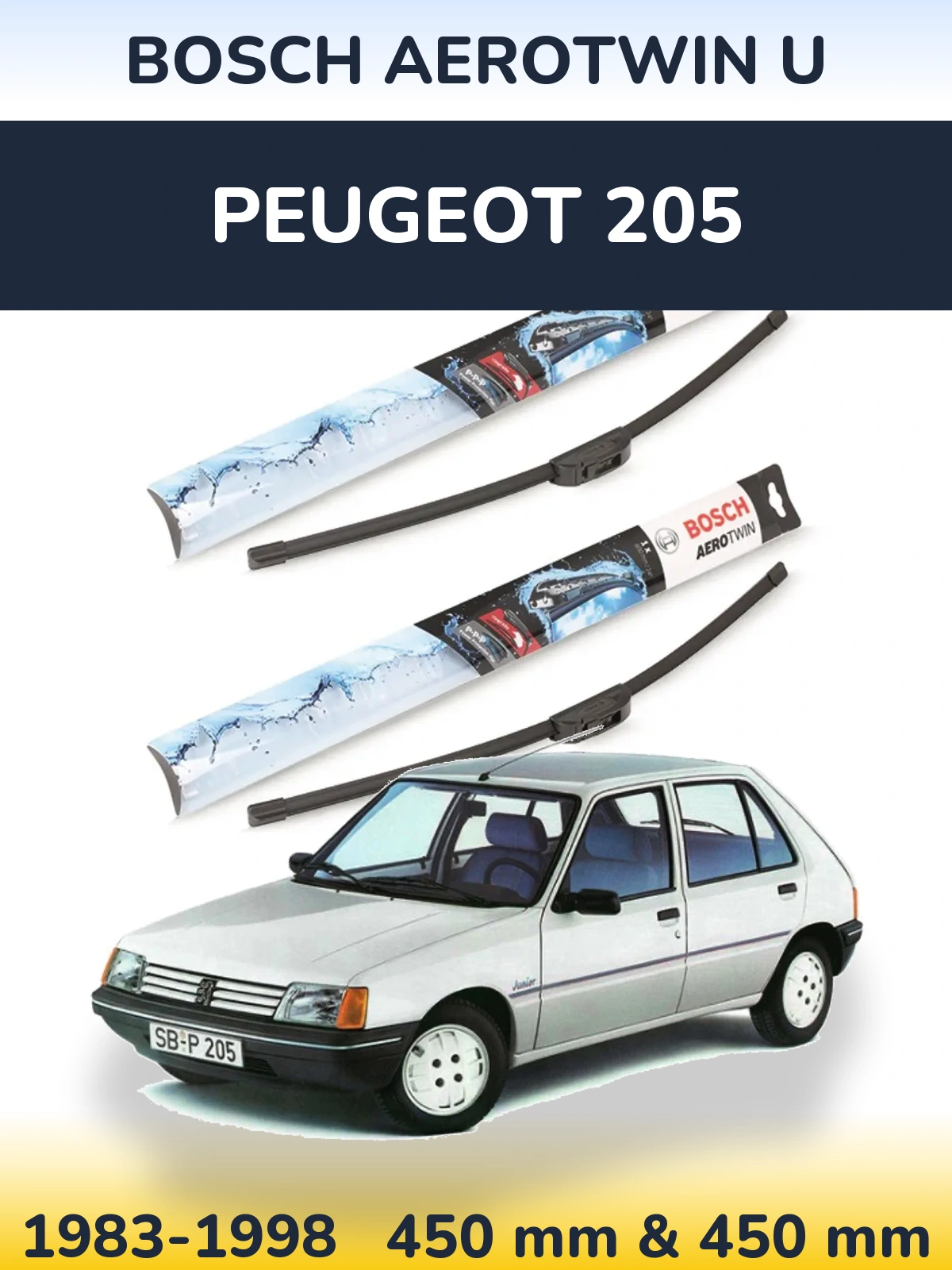 Комплект передніх щіток BOSCH AeroTwin U 450 & 450 мм для Peugeot 205 1983-1998