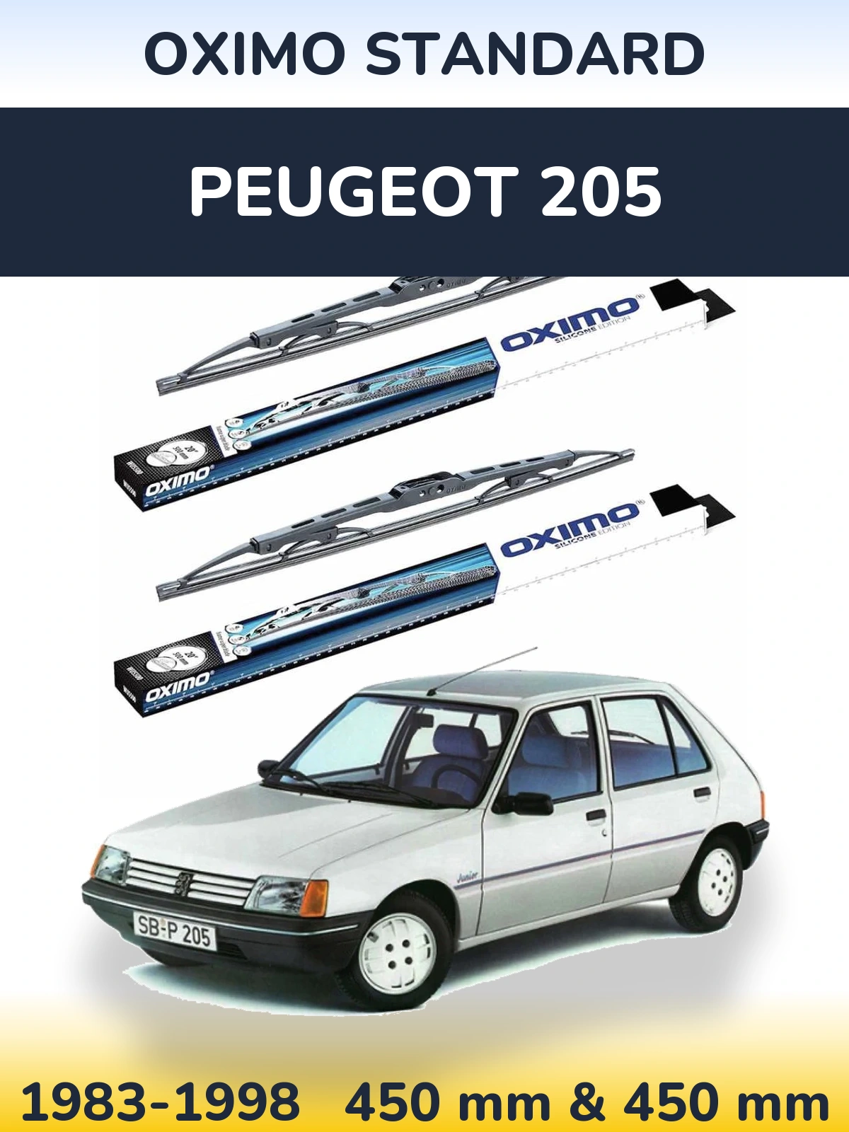 Front wiper blade set Oximo Standard 450 & 450 mm for Peugeot 205 1983-1998