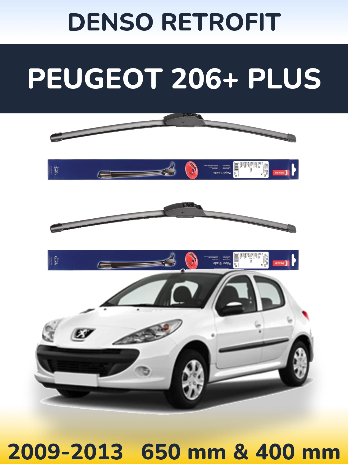 Комплект передних дворников Denso Retrofit 650 & 400 мм для Peugeot 206+ Plus 2009-2013